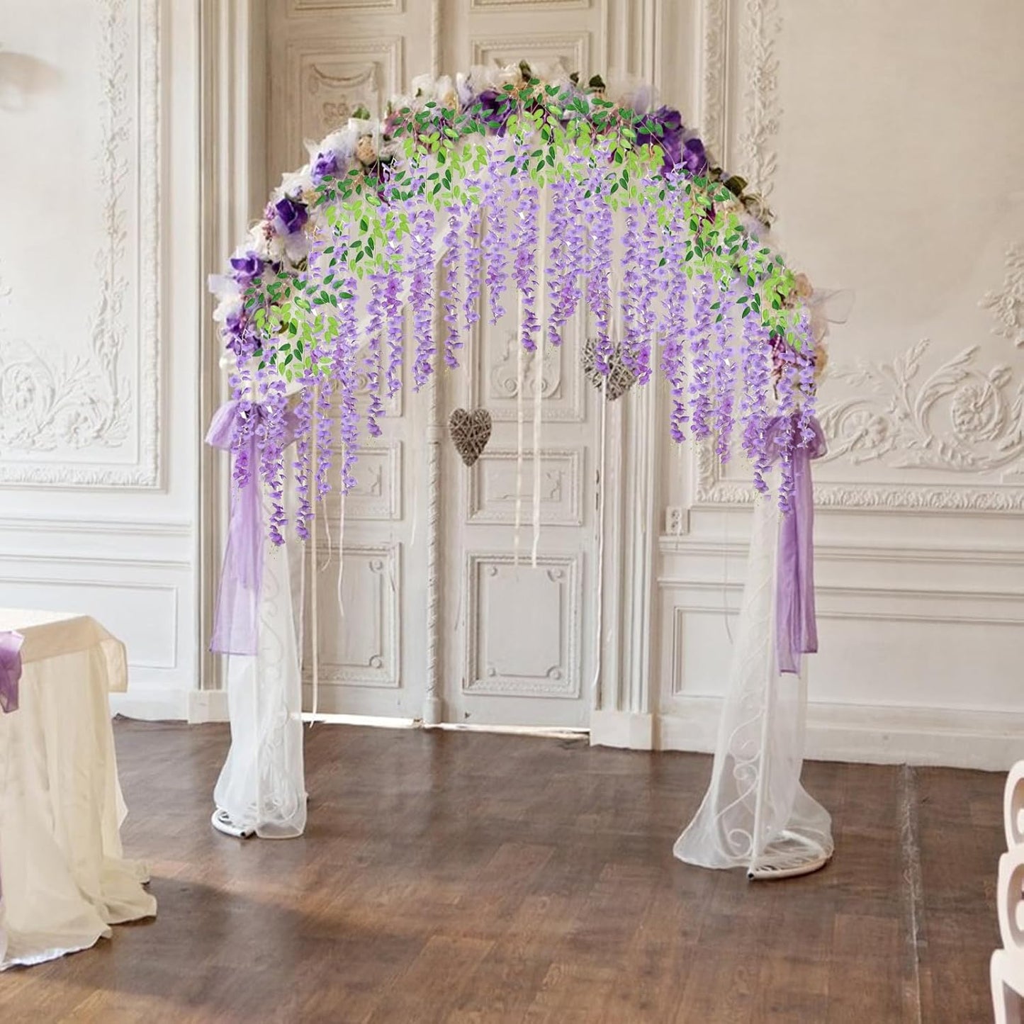 12 Pack Light Purple Wisteria Hanging Flowers Garland, 3.77 Feet Artificial Flower Vines, Fake Wisteria, Artificial Vines Hanging Garland for Backdrop Outdoor Yard Garden Decor