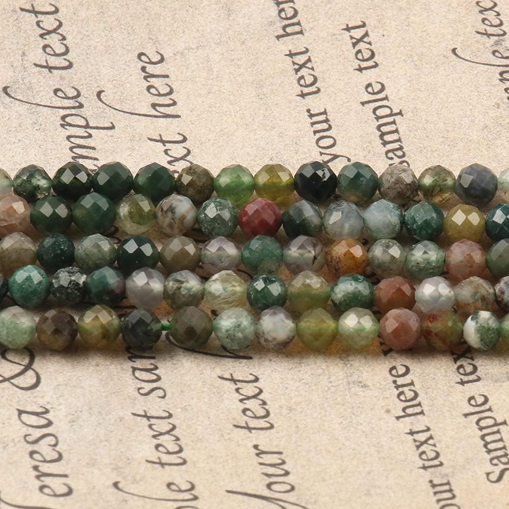 Song Xi 90pcs 4mm Natural Indian Agate Gemstone Beads Faceted Round Loose Stone Beads for Jewelry Making