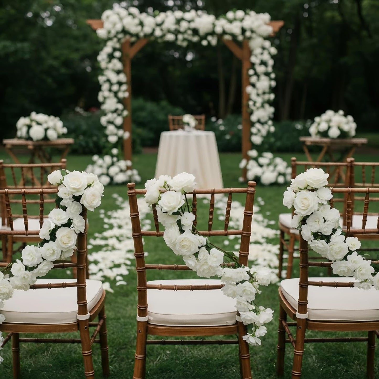 4 Pcs White Artificial Rose Vine Hanging Fake Flowers Garland for Wedding Anniversary Birthday Party Background Arch Garden Home Wall Room Decor