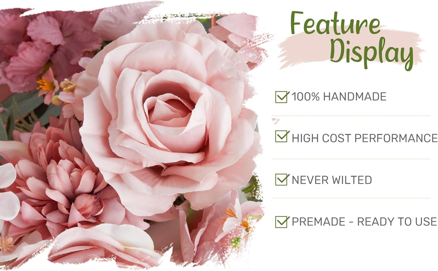 Wedding Arch Flowers with Drapes Kit (Pack of 4) - 2pcs Artificial Dusty Rose Deluxe Swag with 2pcs Sheer Drapes for Wedding Ceremony Arbor Reception Backdrop Rose Floral Decoration