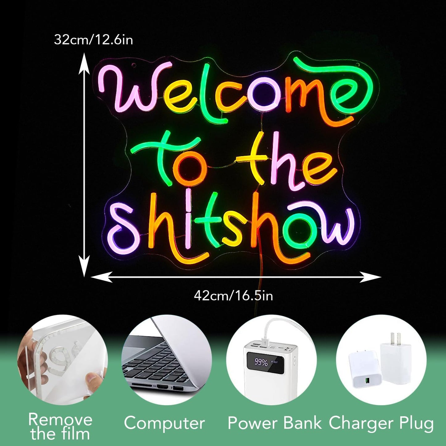 Welcome To The Show Neon Sign USB Powered Individual Fashion Decor Neon Sign Dimmable Multicolored Neon Light for Wall Decor Led Light Up Letters Sign for Vogue Occasion Home Bar Art Wall Decor(16.5*12.6 In)