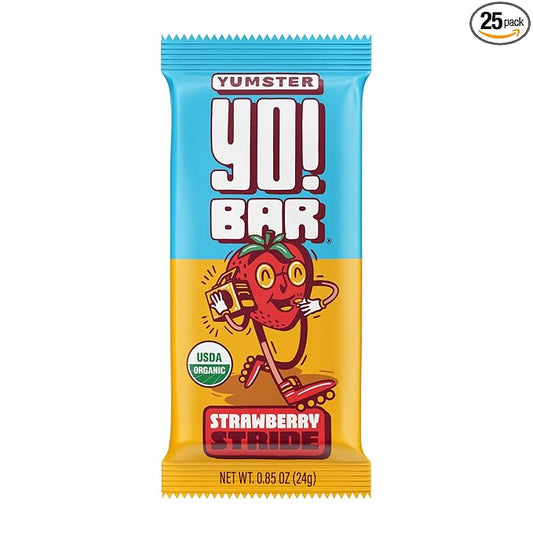 Yo! Bar by Bearded Brothers Vegan Organic Kids Bar, Strawberry (25 Bars) - Gluten Free, Paleo and Whole 30 | Soy Free, Non-GMO, Low Glycemic, No Sugar Added, Fiber + Whole Foods
