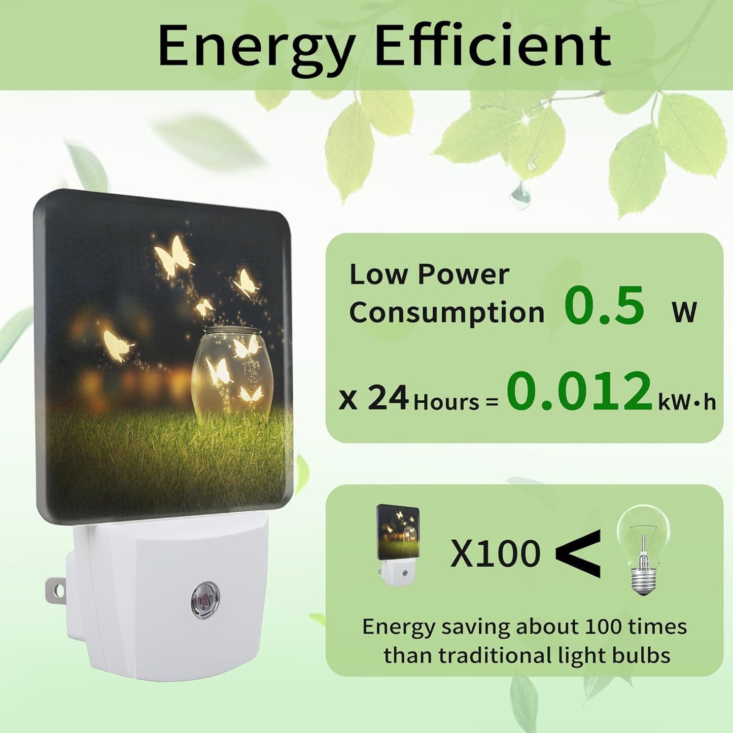 Butterflies Meadows Night Light, Night Light Plug into Wall with Dusk to Dawn Sensor, LED Lamp Energy Saving Lights for Men Women Boys Girls,Lamp for Bedroom Bathroom Hallway