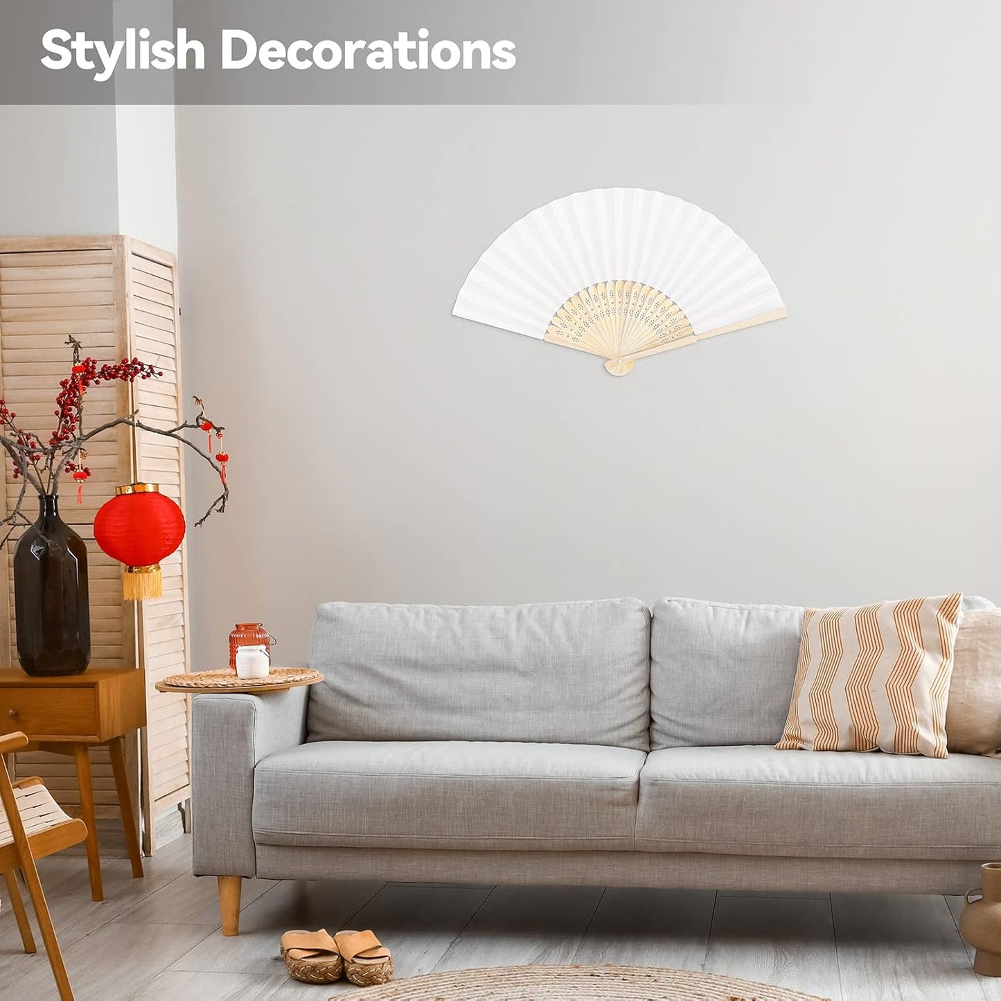 MCEAST 50 Pieces Silk Folding Fan with Bamboo Frames, Handheld Fan Folding Hand Fan Foldable Fan for Wedding Gifts, Party Favors, Home Decoration, White