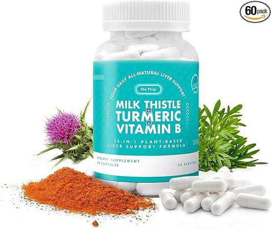 The Plug Liver Cleanse Detox & Repair Pills Milk Thistle Herbal Supplements 60 Capsules Plant Based Minerals Turmeric Vitamin B Dandelion Root for Healthy Digestive Immune Support (30 Servings)