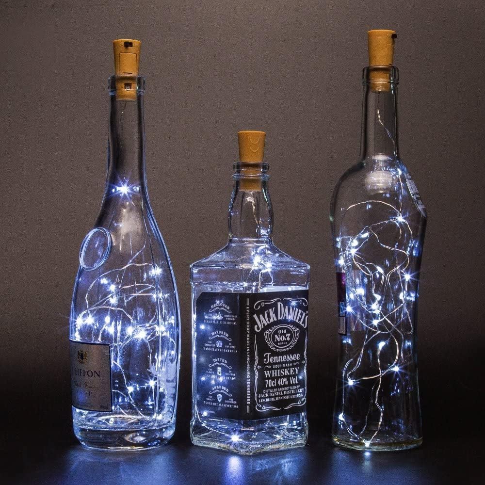 Wine Bottle Lights with Cork 15Pack 10 LED 40 Inches Battery Operated Silver Wire Liquor Fairy Mini String Lights for Party Christmas Halloween Wedding Decoration