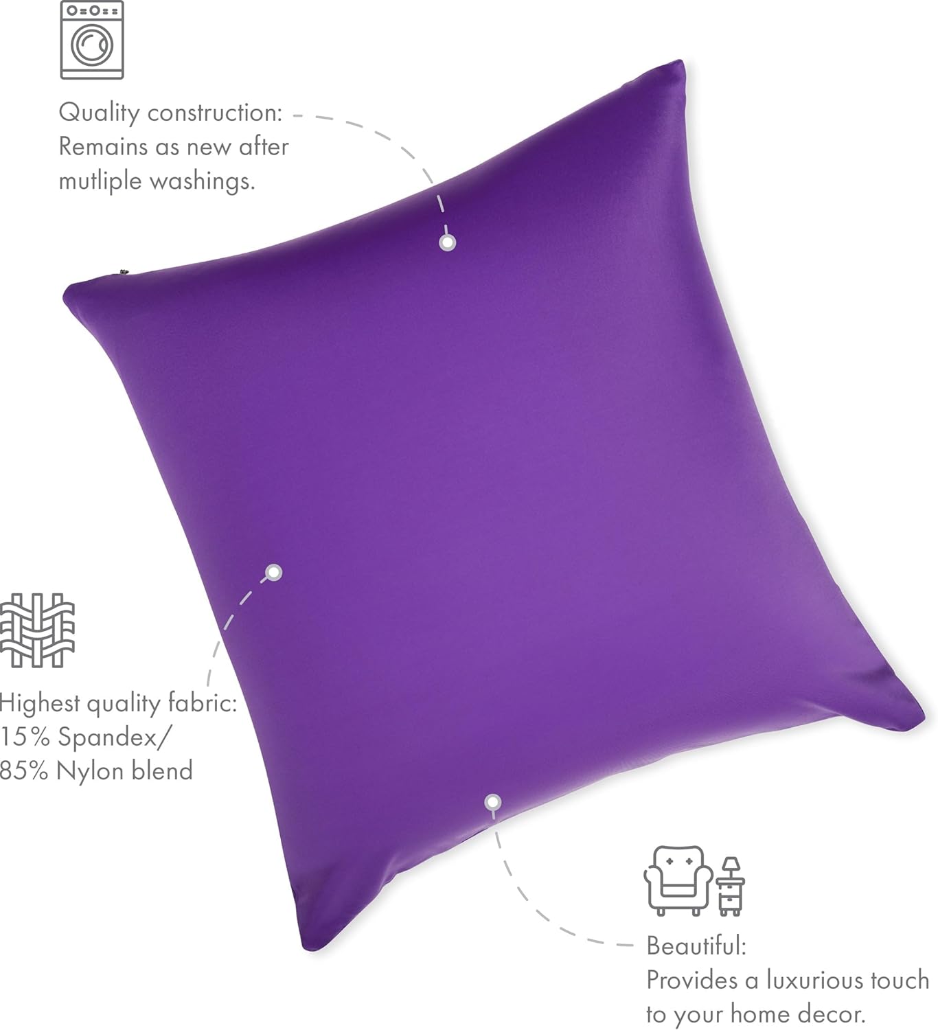 PILLOWY 12" x 20" Throw Pillow - Dark Lavendar: 1 PCS Luxurious Premium Microbead Pillow With 85/15 Nylon/Spandex Fabric. Forever Fluffy, Outstanding Beauty & Support. Silky, Soft & Beyond Comfortable