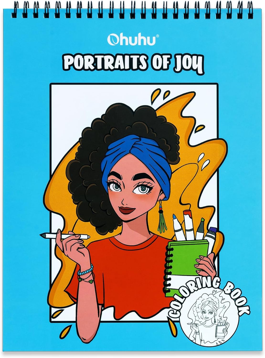 Ohuhu Double-Sided Bleedproof Coloring Book for Alcohol Markers - 8"x10" Portraits of Joy Coloring Book - 20 Sheets/40 Patterns - Top Spiral-Bound Design - Stress-Relieving Gift for Adults Teens Women