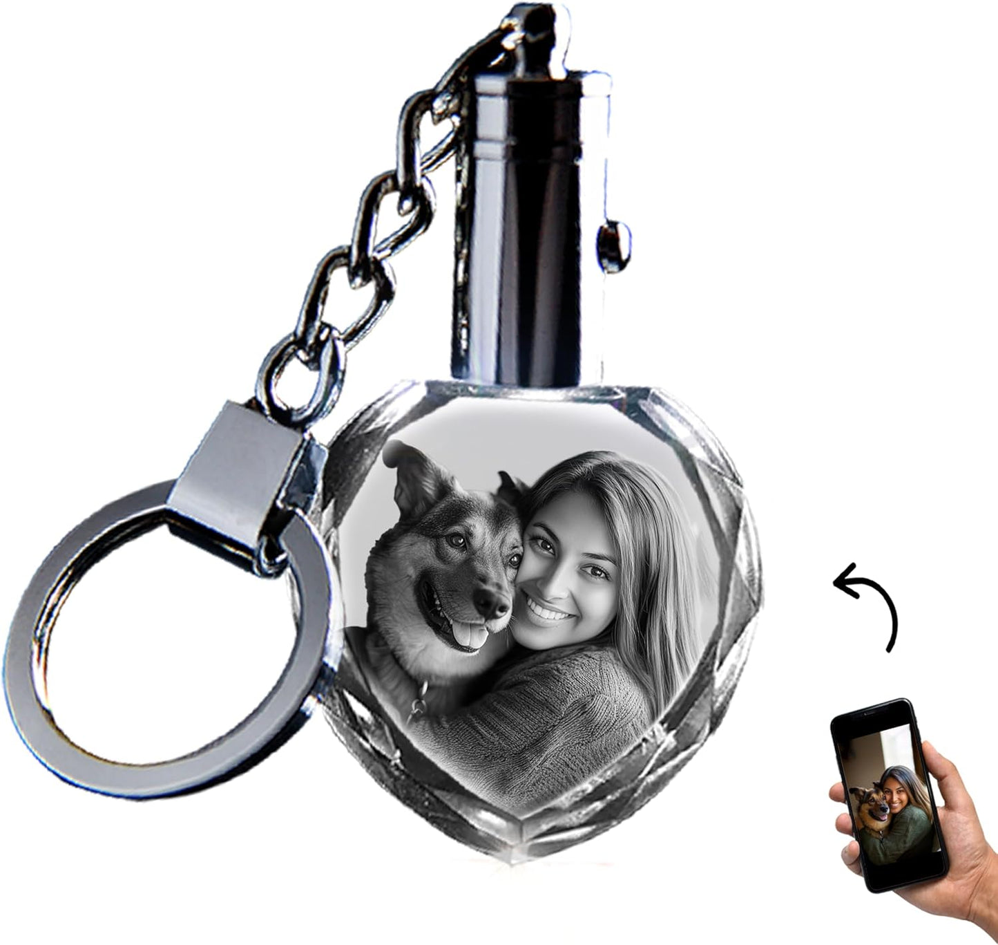 3D innovation Personalized Crystal Keychain Photo with LED Light Custom Laser Etched Key Chain, Valentines Gifts Keepsake