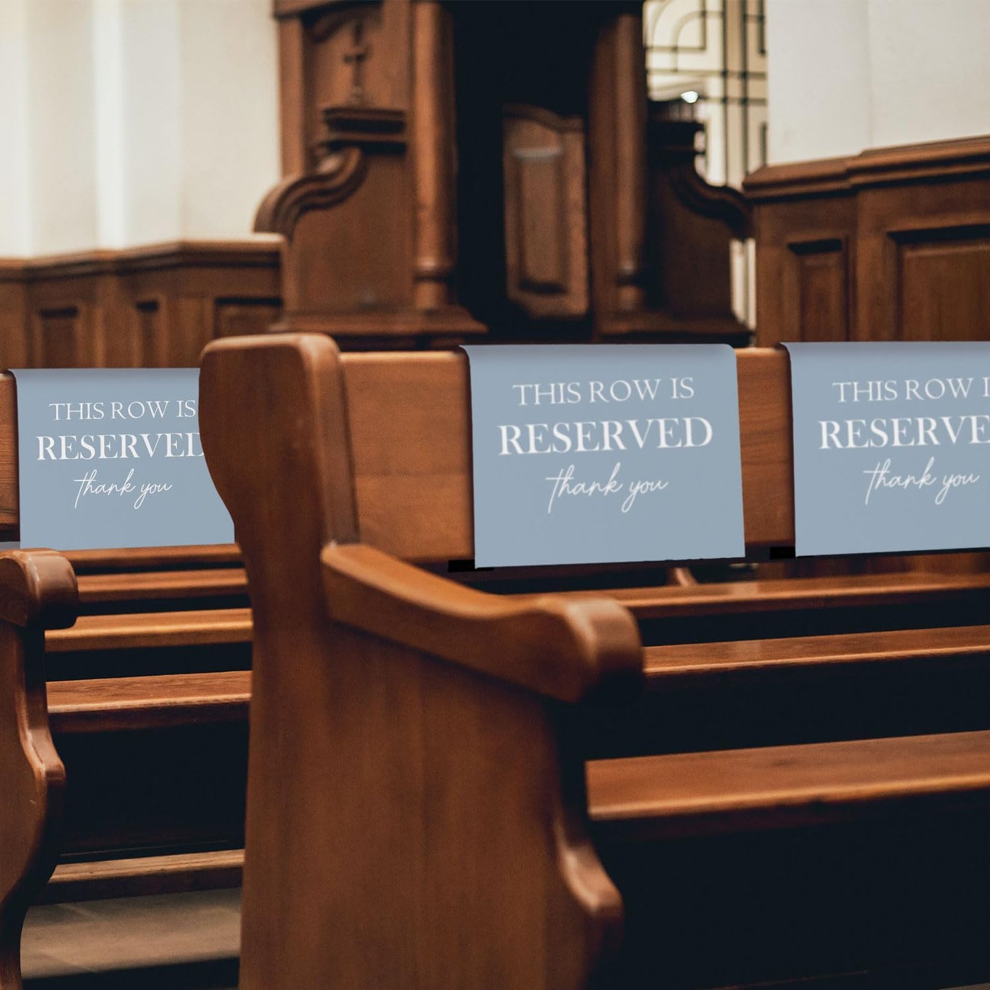 Reserved Seating Chair Signs, This Row Is Reserved Pew Cloths Seating Placeholder for Church Pews, Dusty Blue Wedding Decorations for Reception Parties Event (Dusty Blue, 4 PCS)