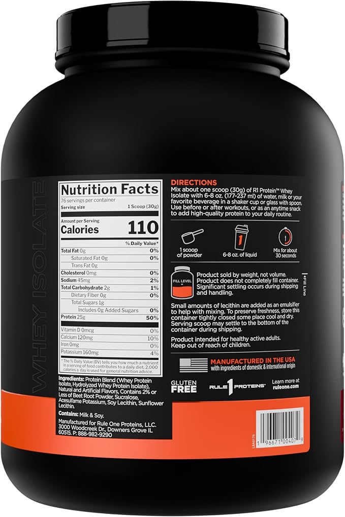 Rule 1 R1 Protein Whey Isolate - with 25g Protein & 6g BCAA Exclusively from Isolated & Hydrolyzed Sources for Workout Recovery (5 Pounds*, Strawberries & Crème)