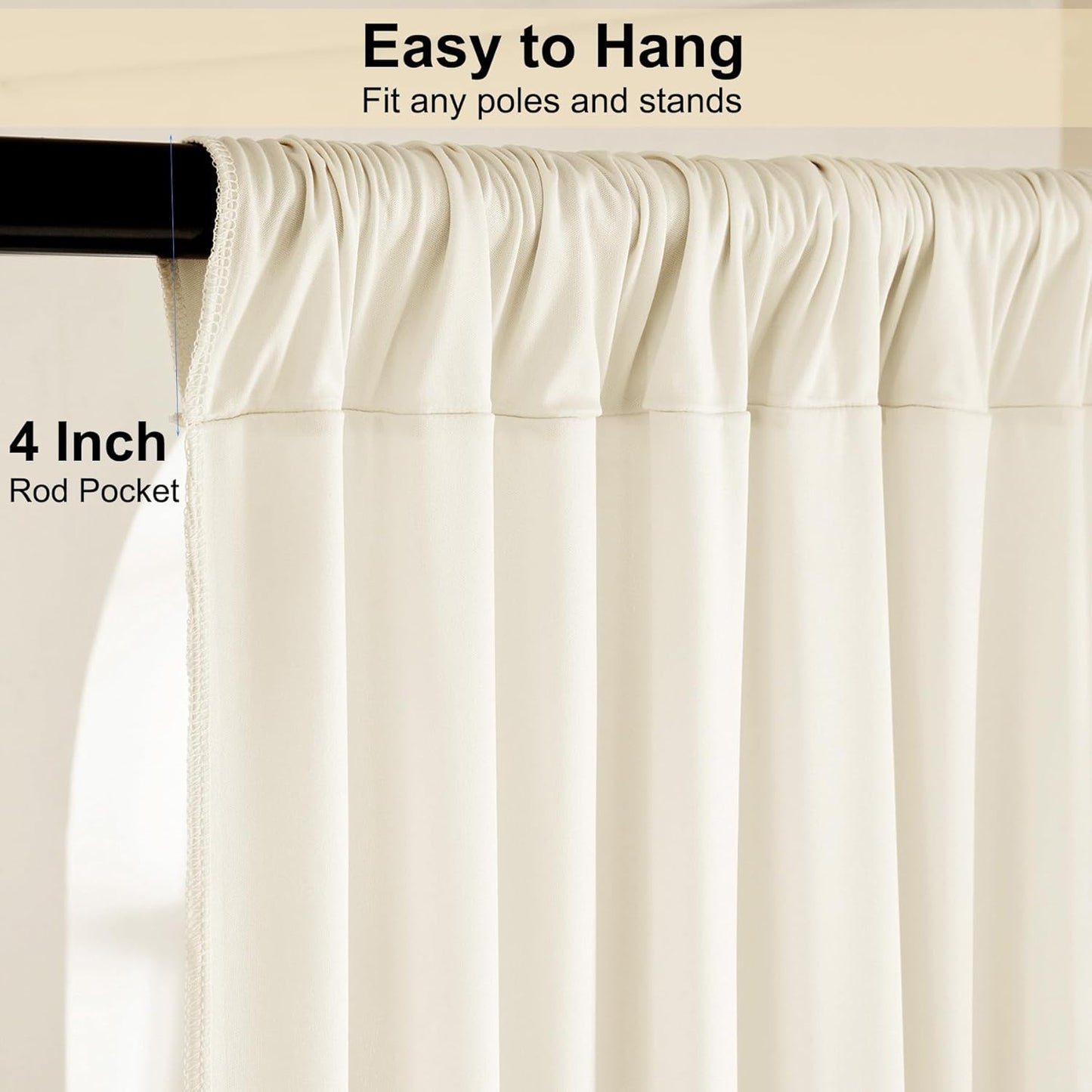 30ft x 15ft Ivory Wrinkle Free Backdrop Curtains for Parties,Silky Polyester Fabric Wedding Ceiling Drapes, 6 Panels 15ft Photo Back Drop Drapes for Baby Shower Photography Stage Background Cloth