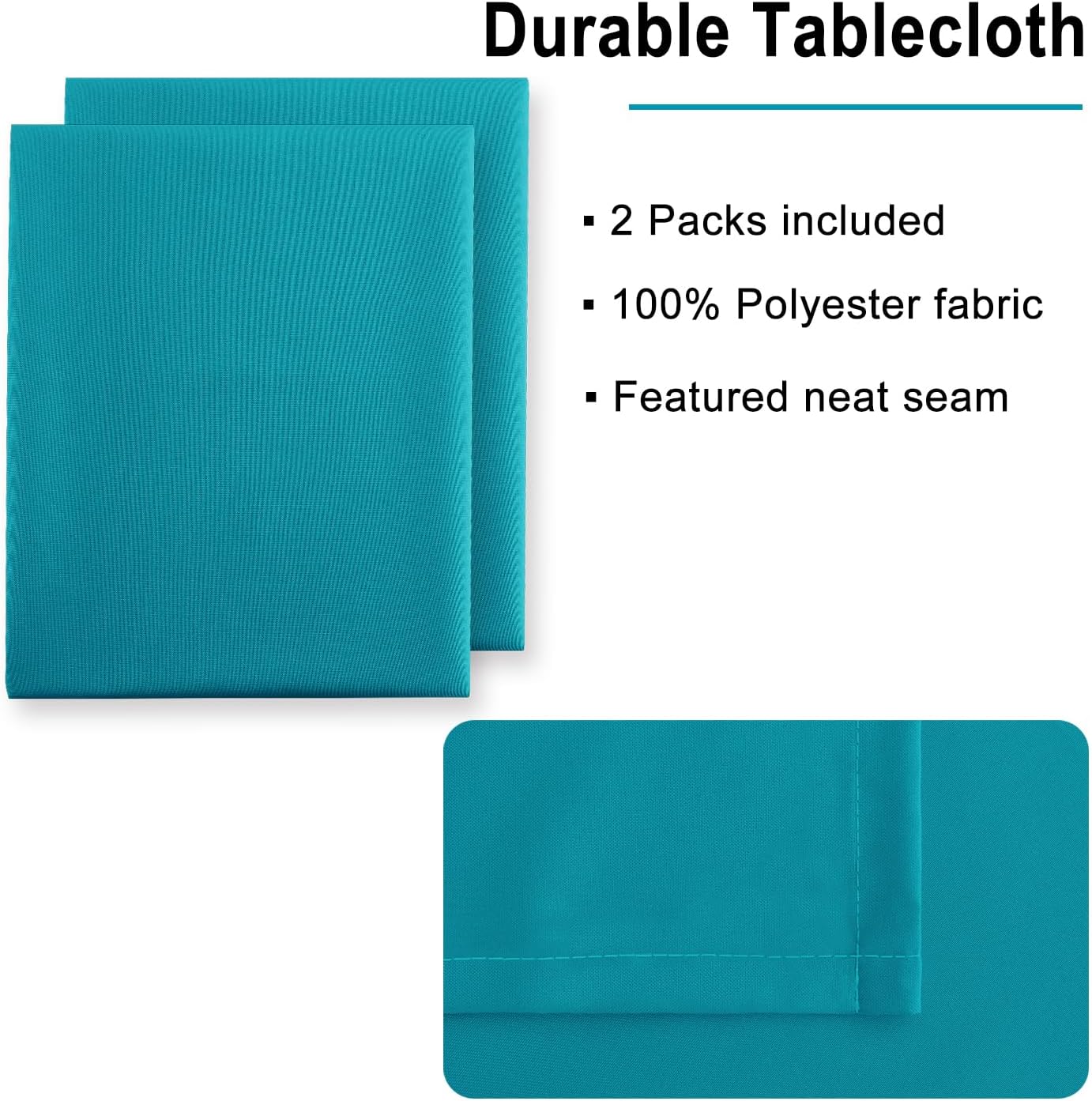 Hiasan 2 Pieces Turquoise Square Tablecloth - Water Resistant and Spillproof Dining Room Washable Fabric Table Cloth for Dining Room, Polyester, 60 x 60 Inch