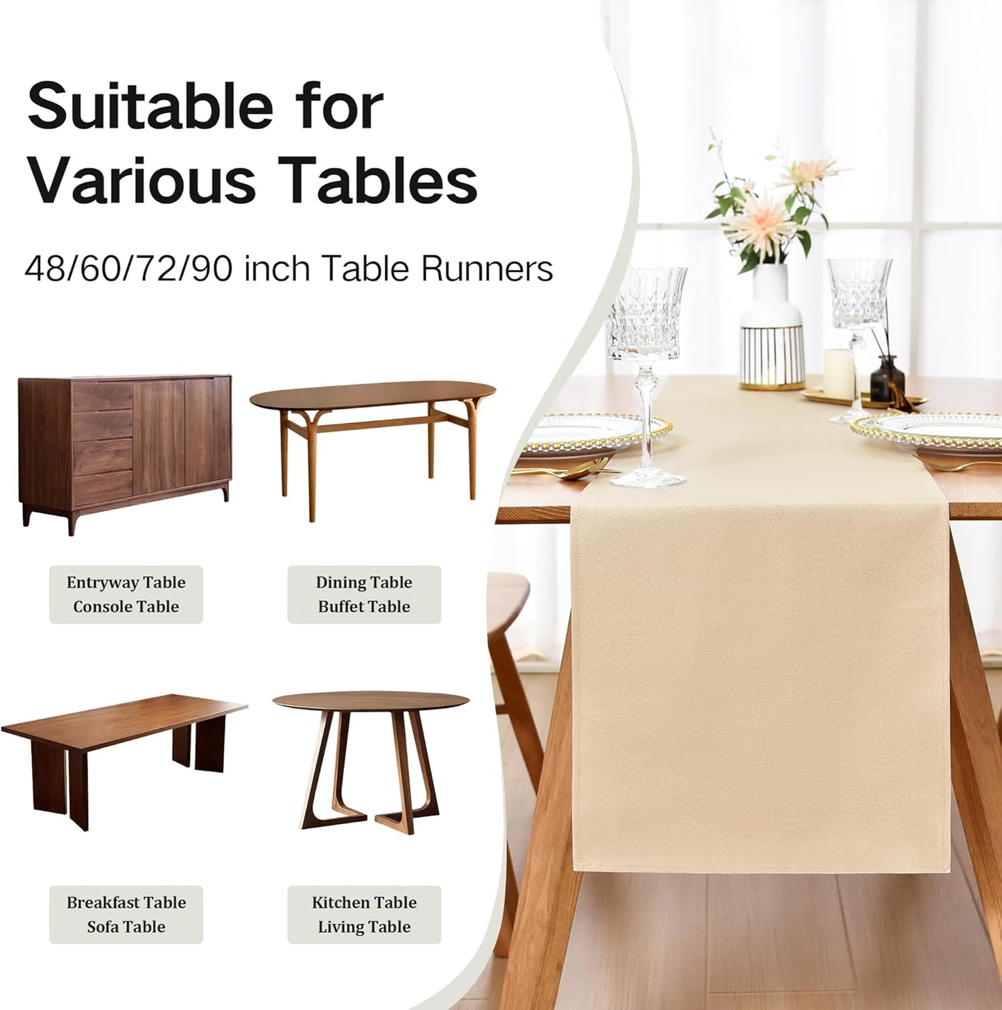 Farmhouse Beige Table Runner Dining Table Runners 48 Inches Long Coffee Table Runner for Dresser Living Room Bedroom Holiday Party Banquet 12X48 Inch