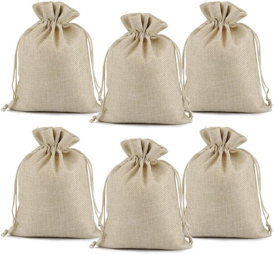 Lucky Monet 25/50/100PCS Burlap Gift Bags Wedding Hessian Jute Bags Linen Jewelry Pouches with Drawstring for Birthday, Party, Wedding Favors, Present, Art and DIY Craft (25Pcs, Cream, 5” x 7”)