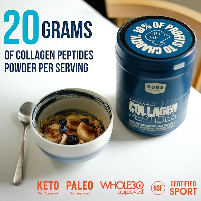 BUBS Naturals Collagen Peptides Powder & Mixing Wand Bundle, Collagen for Women & Men, Hydrolyzed Peptides, Unflavored Pasture Raised Grass Fed, Keto Friendly, 20 oz Collagen Tub (28 Servings) +1 Wand