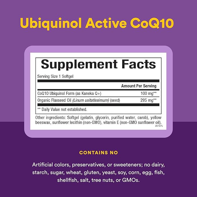 Natural Factors Ubiquinol Active CoQ10 100 mg, High-Absorption Coenzyme Q10 Supplement for Energy, Heart and Cognitive Support, 120 Softgels