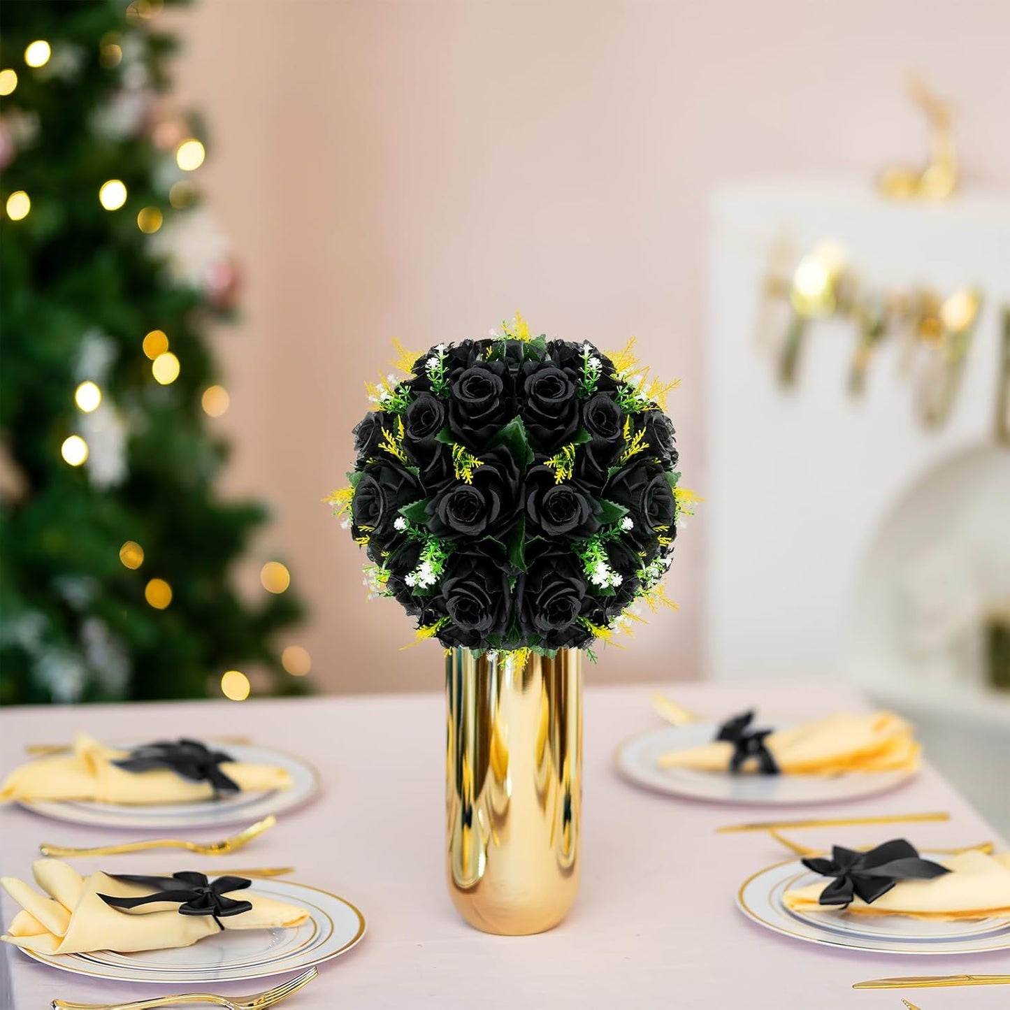 BLOSMON Flower Balls Wedding Rose Centerpieces 10 Pcs Black Fake Flowers Kissing Balls Decor Artificial Floral Arrangements Flower Bouquet of Roses Home Party Room Table DIY Decorations