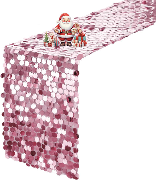 VHH Sequin Table Runner 12 x 108 inches Pink Table Runner, Glitter Runner for Party Wedding Birthday, Party Spring Easter Rustic, Birthday Supplies Decorations (1 Pack).