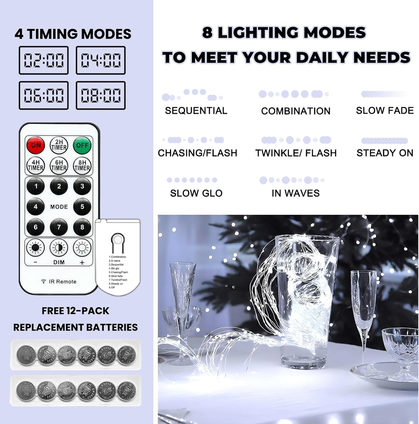 HXWEIYE 6 Pack White Fairy Lights Battery Operated with Remote & Timer, 7ft 20LED Mini String Lights Mason Jar Lights, Waterproof Firefly Starry Lights for DIY Wedding Bedroom Patio Christmas