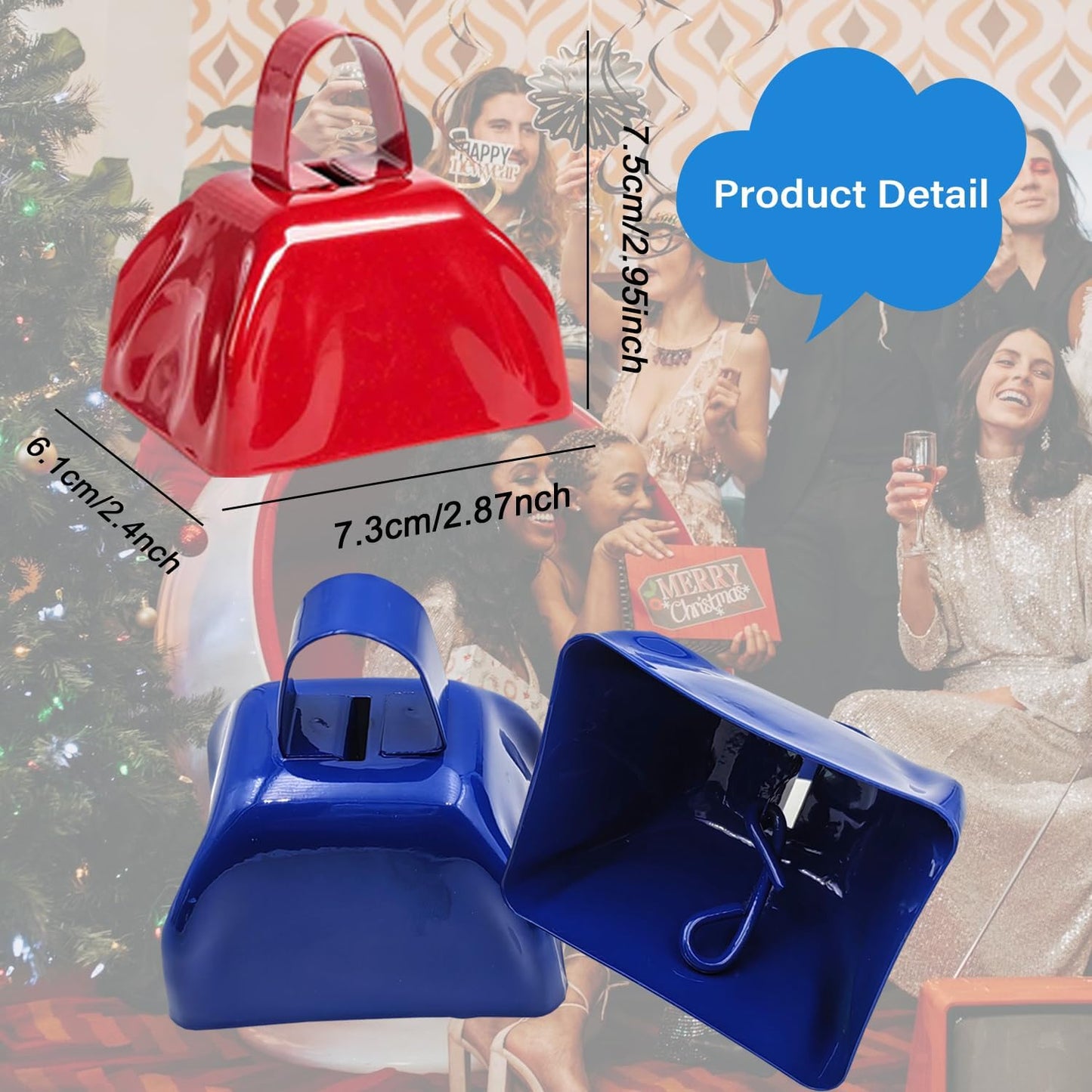 Metal Cow Bell Noise Maker - 3 Inch Pack of 4 - Small Loud Metal Cowbell Noisemaker with Handle - Great for Football Games, Sporting Events, Weddings, New Year's Eve, Birthday Parties