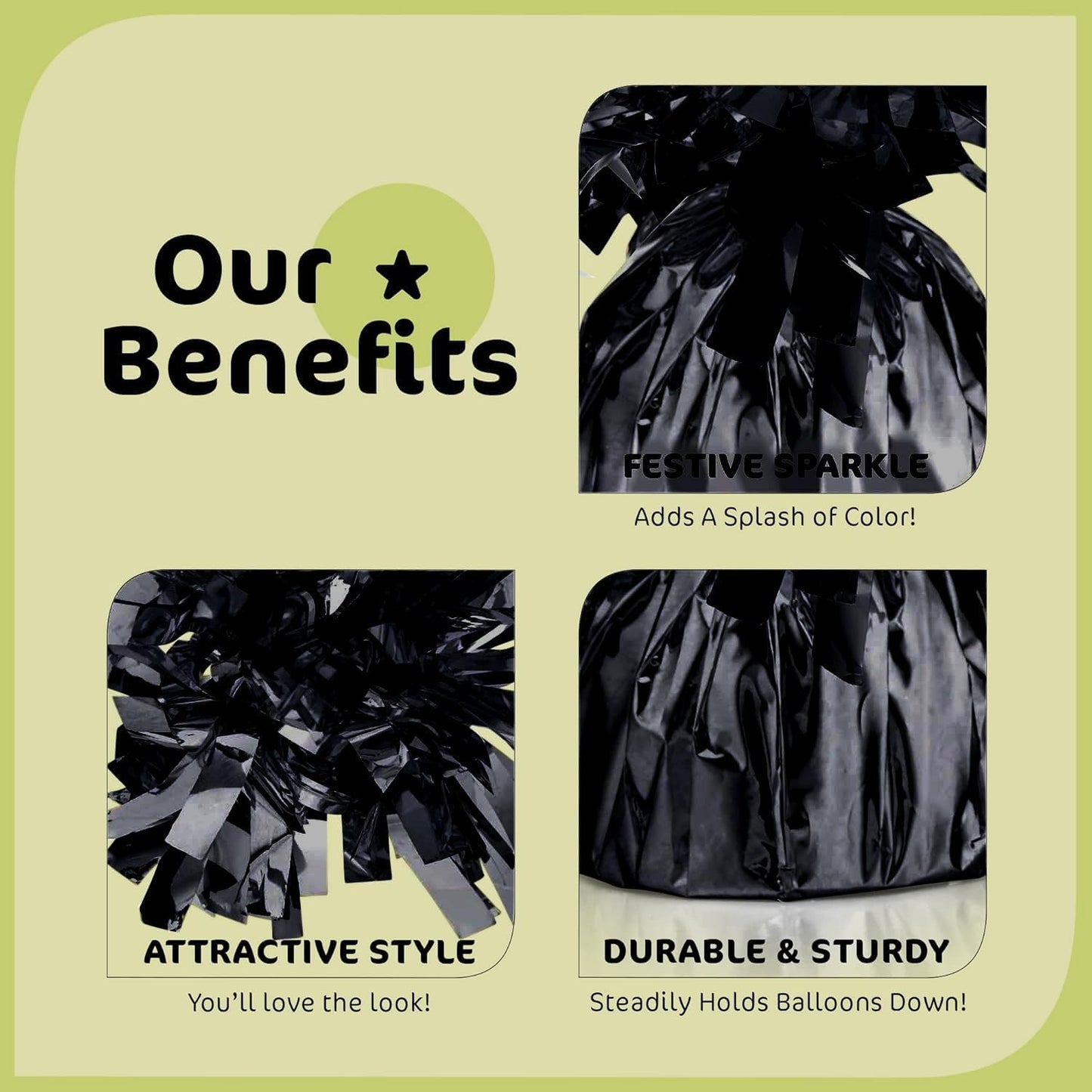 Black Balloon Weights, Heavy Balloon Weight Pack of 12 Metallic Foil Weights for Balloons, Birthday Party & Wedding Table Centerpiece Ballon Weight 4.8’’ DIY Ballon Weights for Helium Balloons