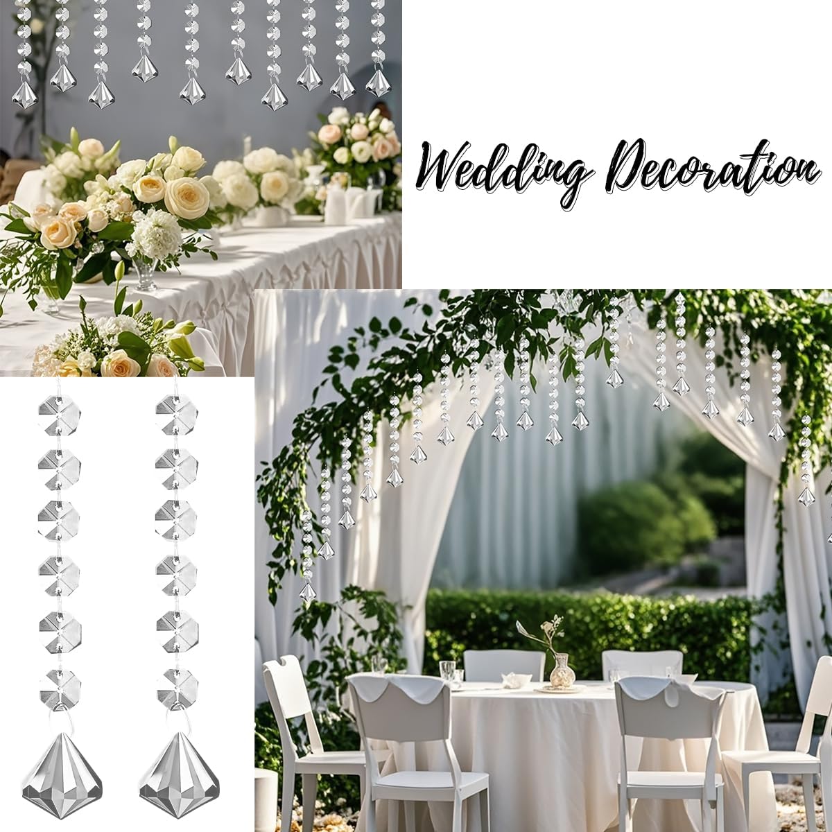 100 Pack Hanging Crystals - Clear Acrylic Prisms Pendant Ornaments for Christmas Tree, Centerpieces, Chandelier, Window & Home Decor, Ideal for Weddings, Parties Decorations (Diamond)