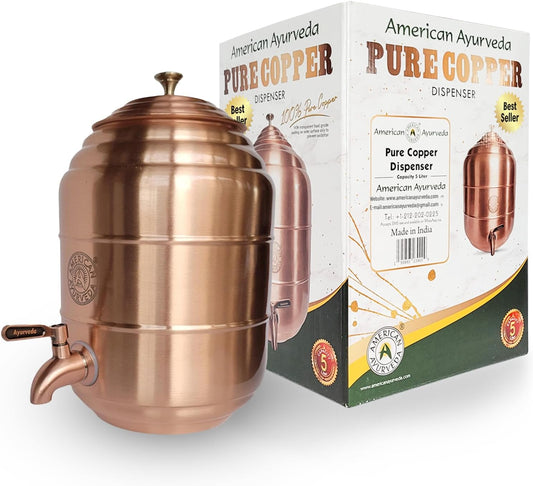 100% Pure Copper water Dispenser Storage Tank Pot, Stainless Steel Faucet spigot and Lid included Healthy Organic Water Yoga Meditation 1.32 Gal (5 Liters)