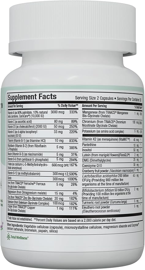 Maxi Health Multivitamin – Easy to Swallow Multi Vitamin Capsules with 30 Nutrients, Iron & Probiotics – Kosher Daily Multivitamins Small Capsules for Wellness Support & Digestive Ease (60 Units)