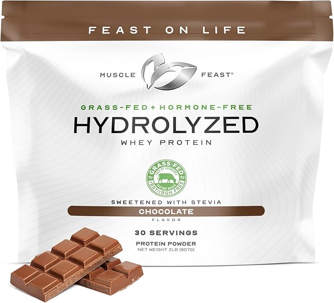 Muscle Feast Hydrolyzed Whey Protein Powder, Grass Fed and All Natural Hormone-Free, Hydro Whey Powder for Men and Women, Gluten Free, Non-GMO, Delicious Hydrolyzed Protein Powder, Chocolate, 2lb