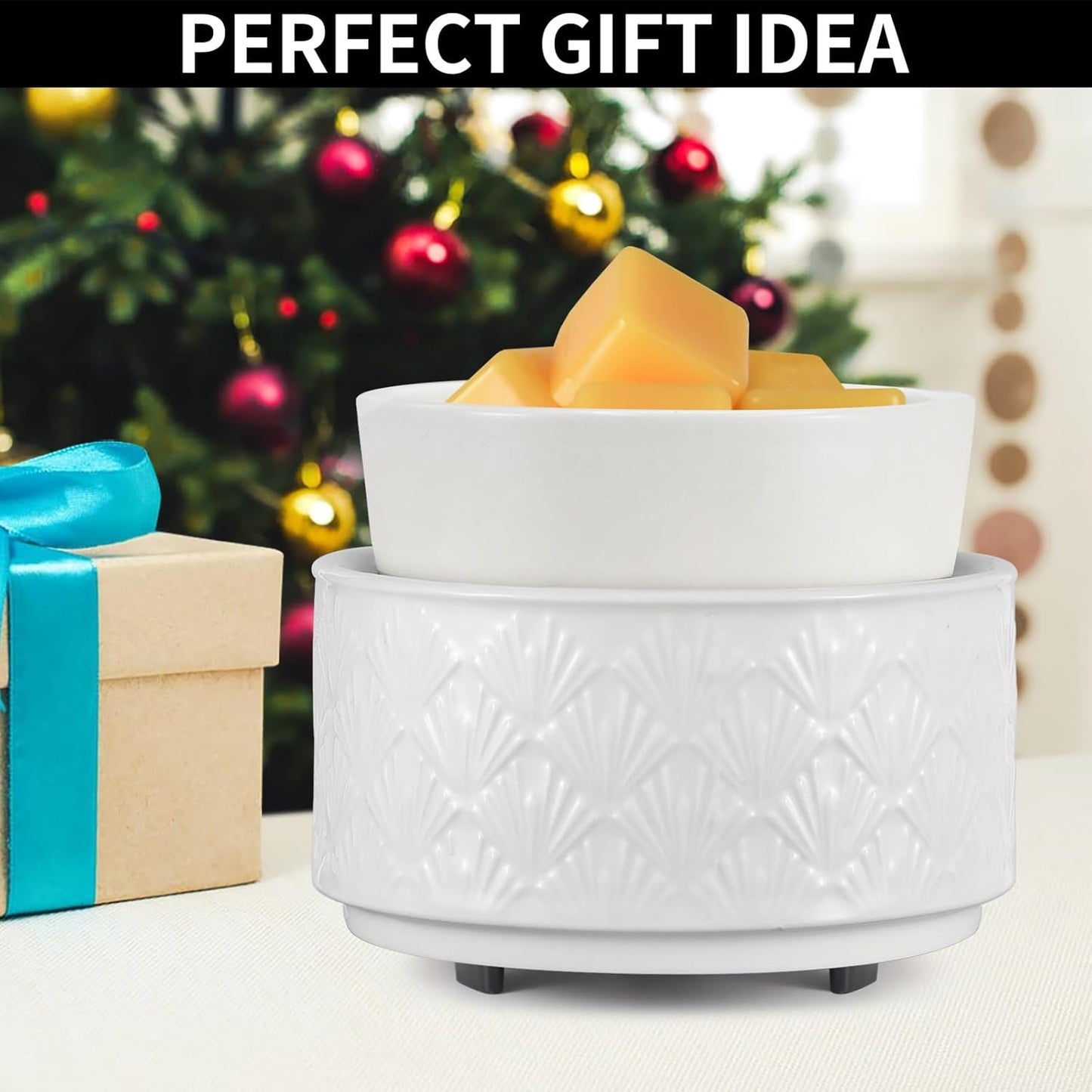 mocosa Ceramic Wax Warmer Wax Melt Warmer for Scented Wax 3-1 Electric Candle Warmer Home Fragrance Wax Burner as Gifts for Mom Grandma Women(White-Fan Shaped)