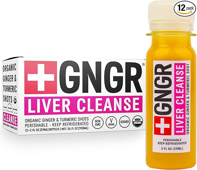 +GNGR Liver Cleanse Shot, Cold-Pressed Ginger Shot with Milk Thistle, Dandelion Root, Turmeric Root, Immunity Shot for all natural Liver Support, Detox, Immunity, Digestion, Cleanse (2 Oz, Pack of 12)