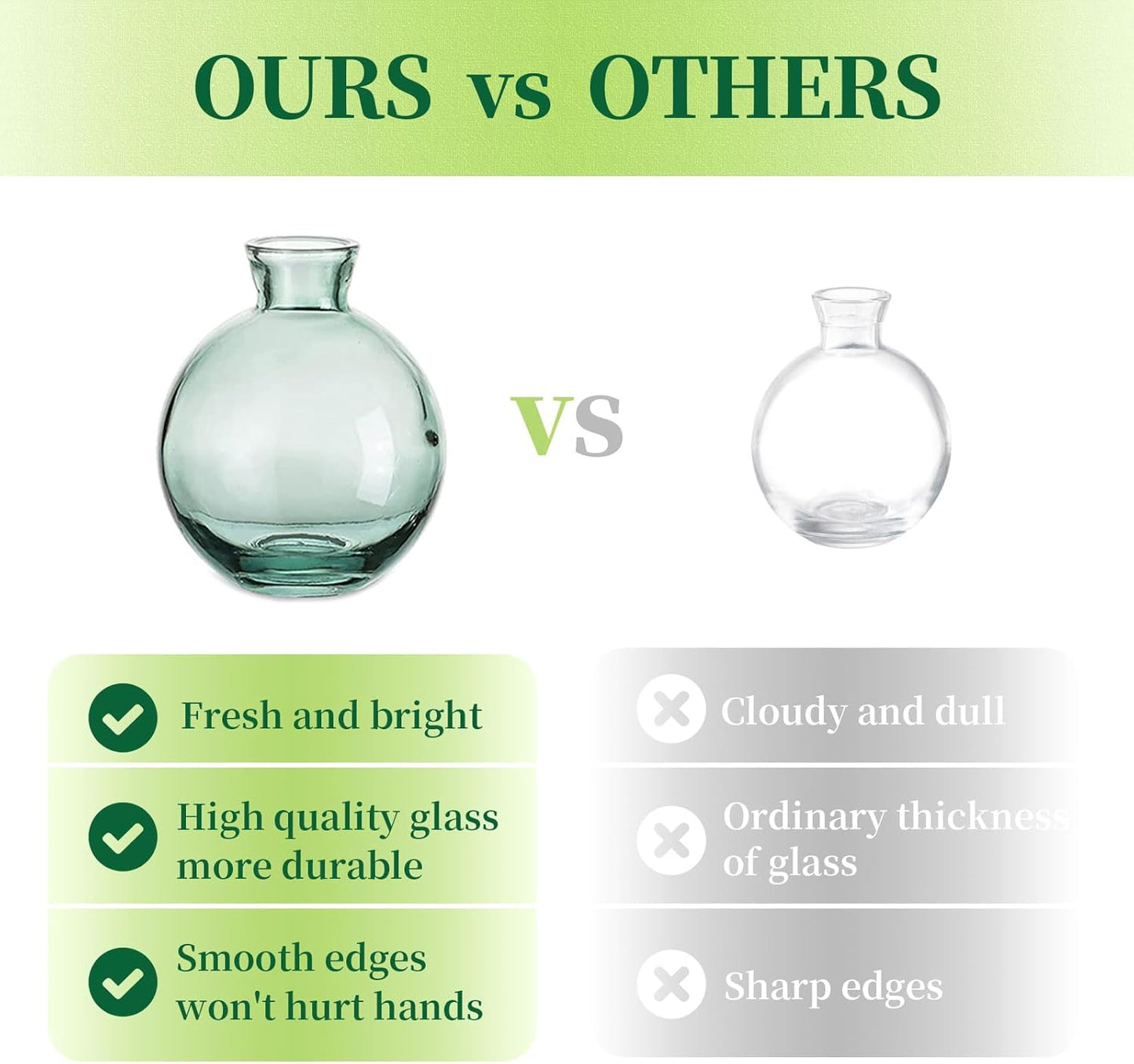 Glass Bud Vases Set of 3, Hewory Cute Green Small Vases Handmade, Mini Glass Flower Vase for Floral Arrangements, Tiny Centerpiece for Home Office Wedding Party Events Table Decor (Not Include Flower)