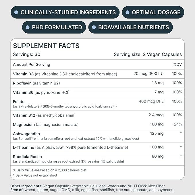 CHILL Stress Relief Supplement – Cortisol Supplements for Women & Men - Balanced Mood, Relaxation & Calm – Magnesium, Ashwagandha, L-Theanine, B Complex – 60 Capsules