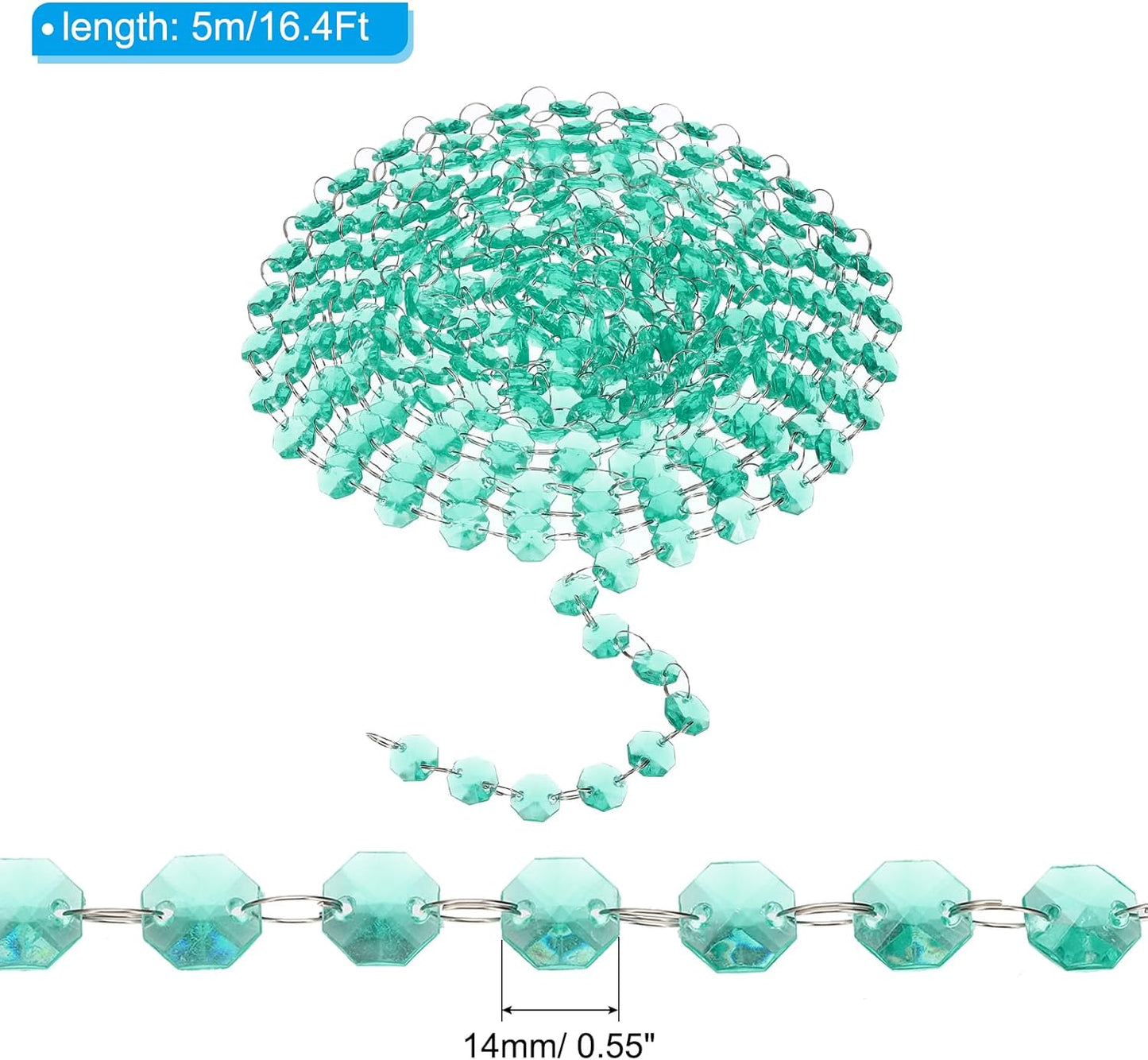 PATIKIL 14 mm Crystal Garland Strands, 16.4 Ft Acrylic Octagon Chandelier Bead Chains String for DIY Craft Wedding Party Home Decorative Jewelry Making, Blue