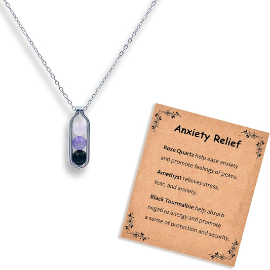 Natural Crystal Necklace Gift for New Beginnings, Crystals and Healing Stones Necklace for Anxiety Relief, Encourage Gift For Women, Mum, Natural Genuine Gemstone, Cheer Up