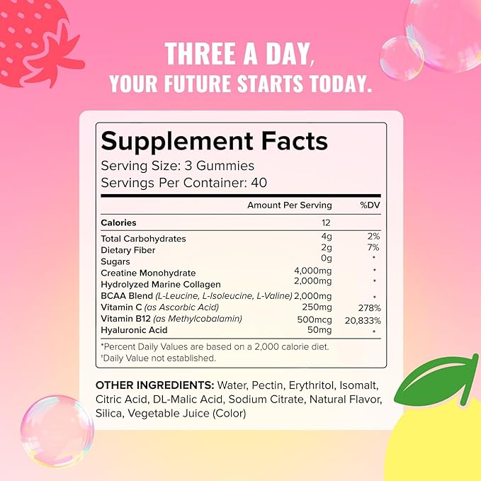 Creatine for Women, 120 Ct Sugar-Free Creatine Monohydrate Gummies with Collagen, BCAAs, Vitamin C & B12 for Muscles, Energy & Booty, Flavored Vegan Creatine Pre and Post Workout Supplements for Women