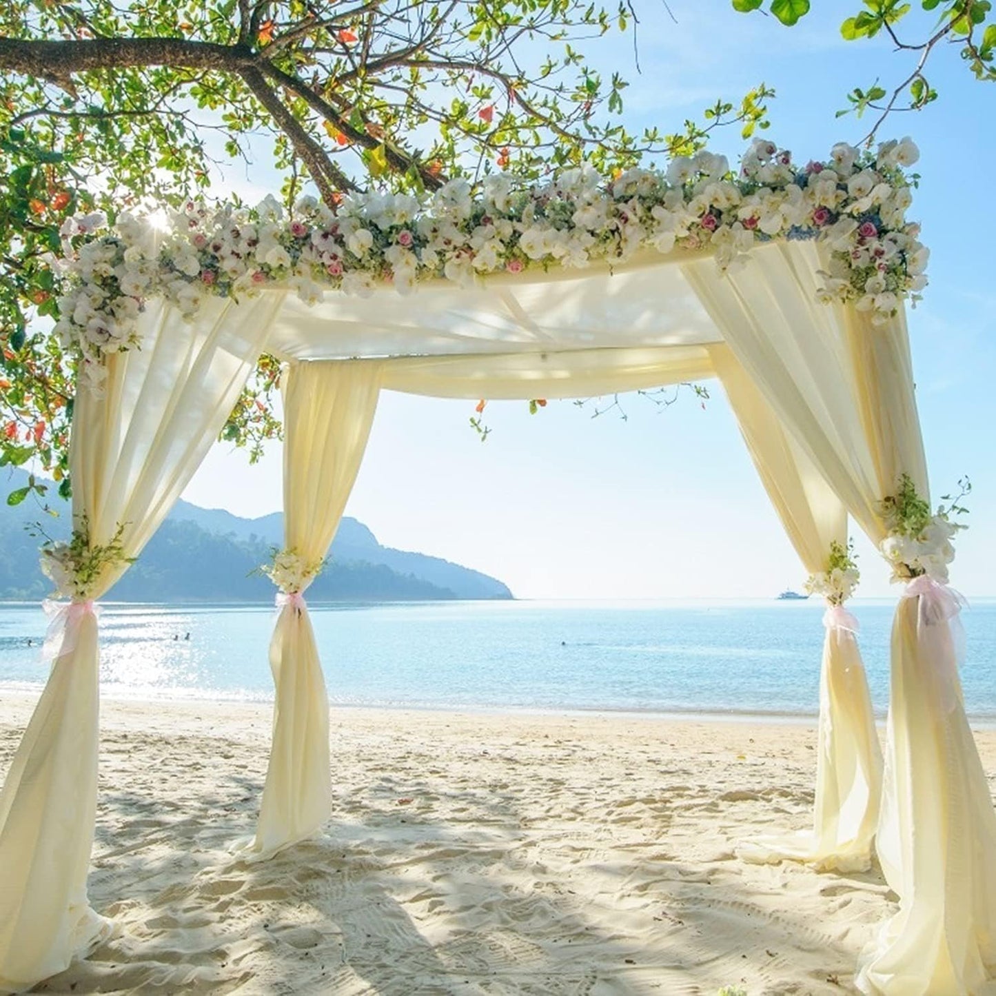 Wedding Arch Draping Fabric Beige Arch Drapes Sheer Backdrop Curtain for Ceremony Photo Wedding Decor 19Ft Length x 28" Width 6 Panel