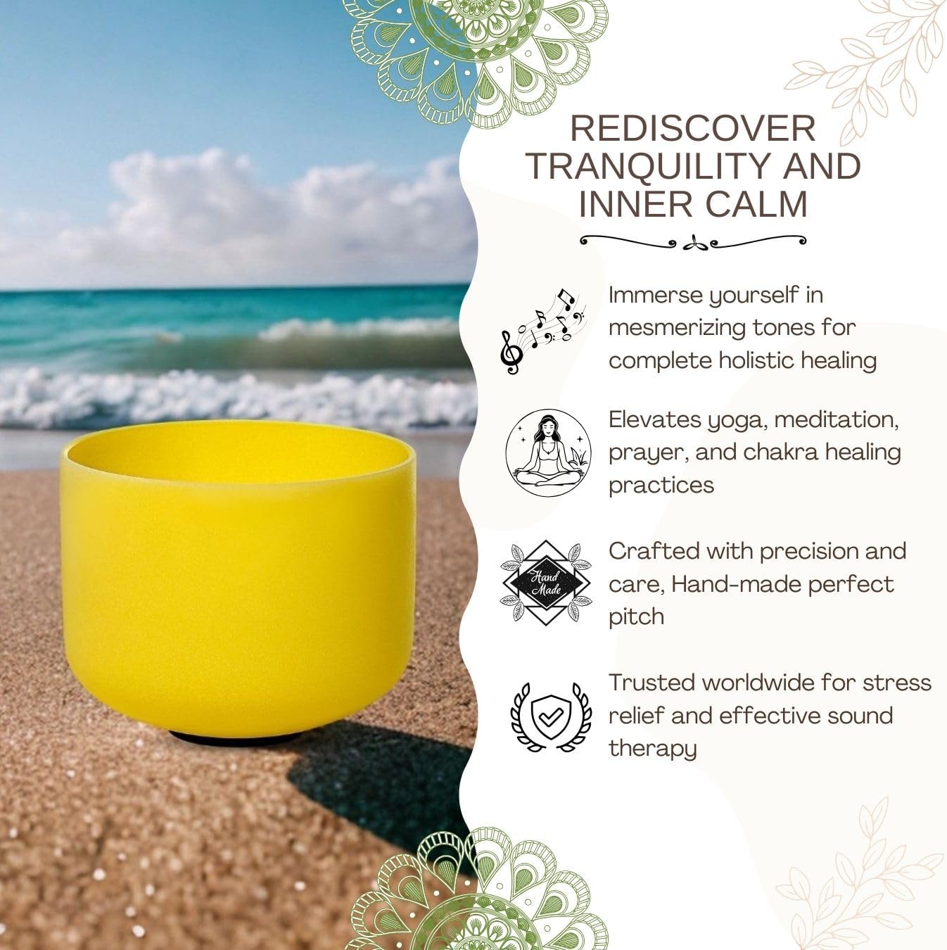 10 inch Yellow E Note Solar Plexus Quartz Crystal Singing Bowl, for Healing Mindfulness Meditation Yoga Sound Baths, with Rubber Mallet O-ring