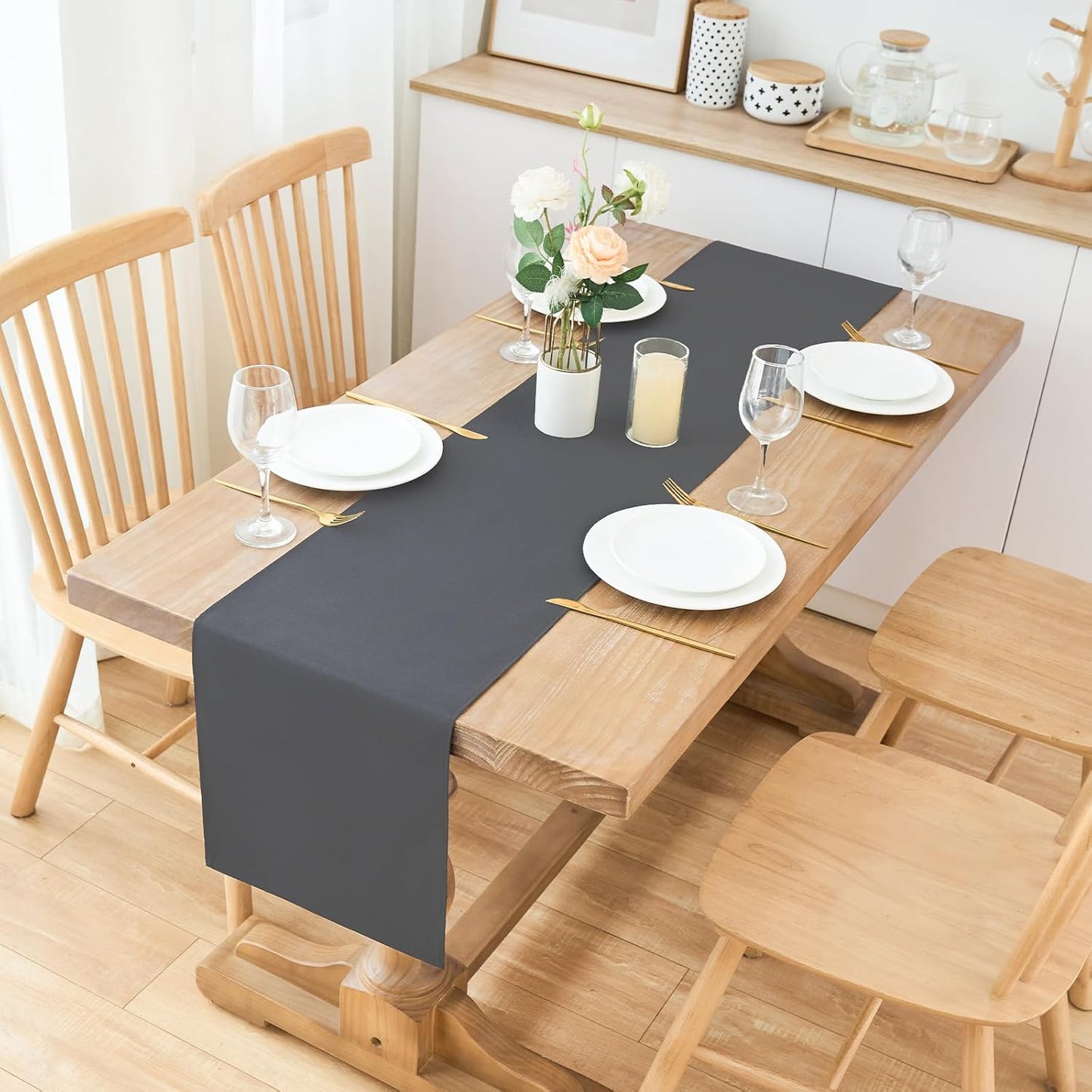 2 Pack Grey Table Runner 12 x 72 Inch Solid Color Farmhouse Runners Coffee Table Dresser for Daily Party Home Decoration