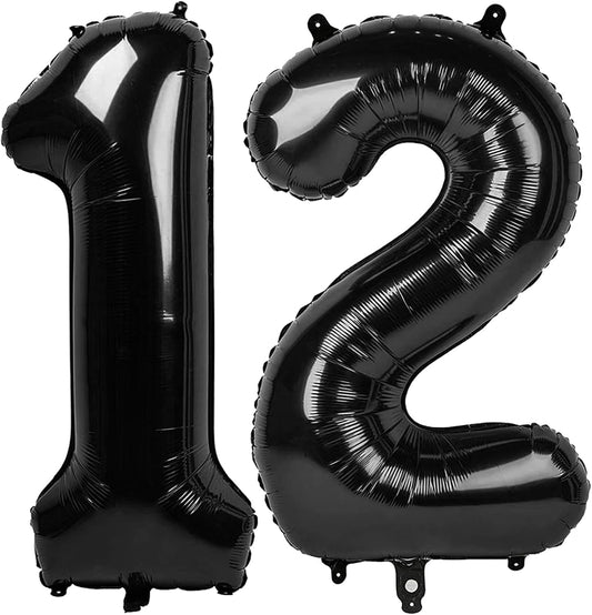 Black Number 12 Balloon, 40 Inch, Birthday Party Decorations, Anniversary & Graduation Supplies