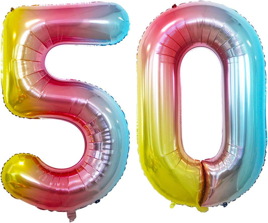 GOER Number 50 Balloons for 50th Birthday Party Decorations,42 Inch Jumbo Foil Helium Balloons for 50th Anniversary (Rainbow)