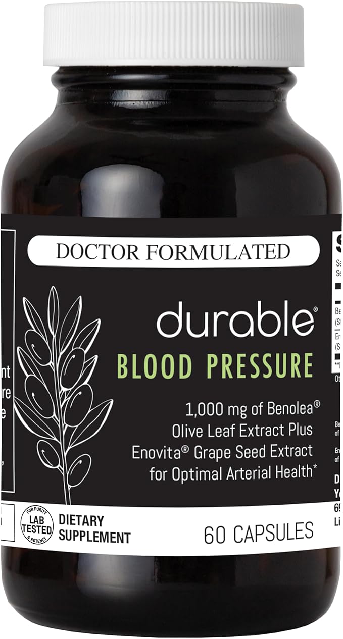Durable Blood Pressure – Benolea Olive Leaf & Enovita Grape Seed Extract, Two-in-One Formula, Supports Nitric Oxide & Vascular Health, Doctor-Formulated, Made in USA (60 Count, Pack of 1)