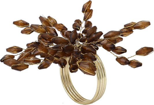 Napkin Rings Set of 6 for Dining Table Decoration Parties Everyday Metal Napkin Holder Leaf Coffee (Pack of 6)