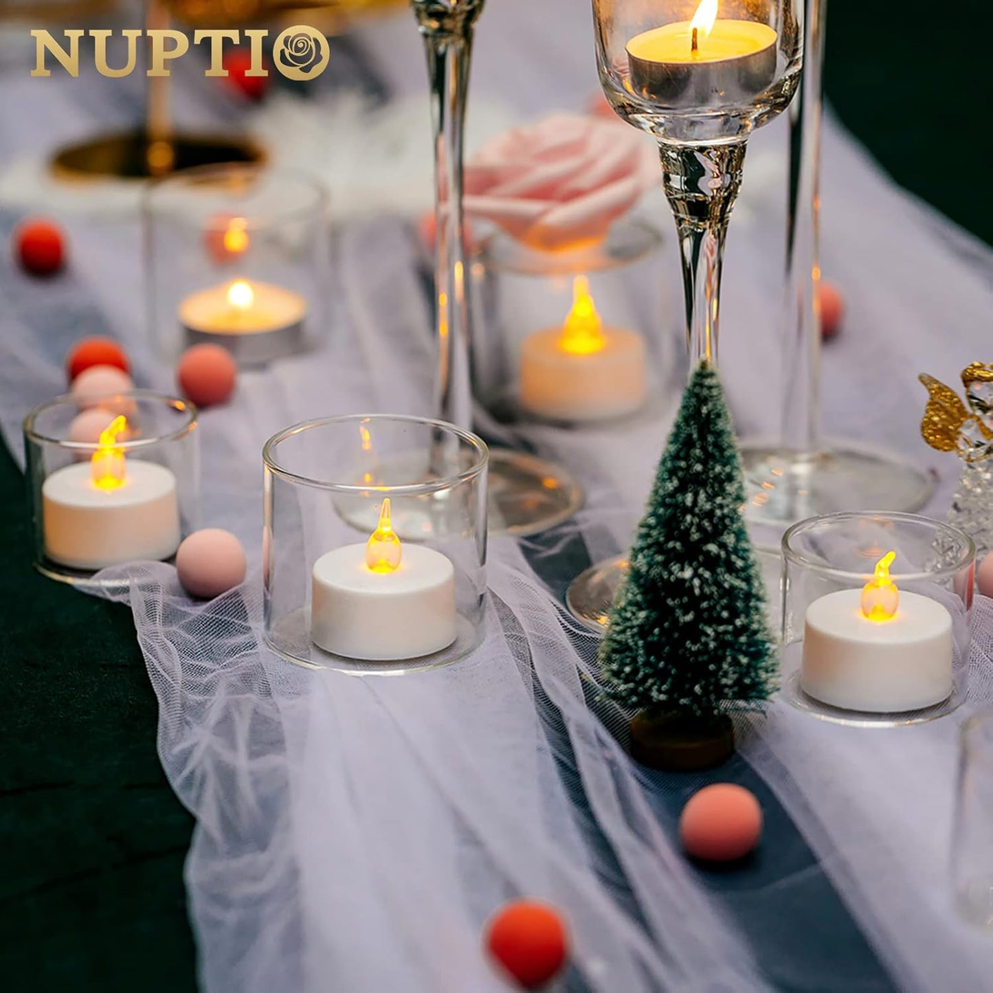NUPTIO Clear Tealight Candle Holders: Set of 24 Glass Votive Holders Bulk - Small Floating Candleholder for Wedding Birthday Holiday Table Centerpieces Decoration (2.24 x 1.97 inch)