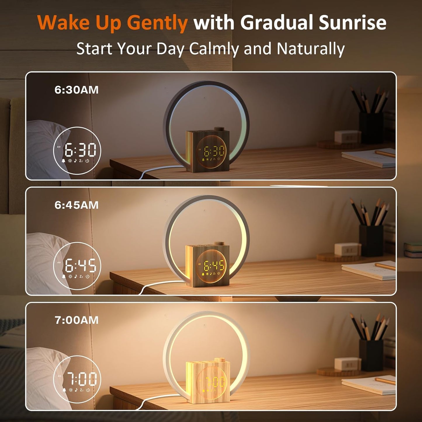 Rohent Sunrise Alarm Clock for Women: White Noise Machine 12 Light Colors, 30 Sleep Sounds, 10 Soft Wake-Up Sounds - Sunrise Lamp with Touch Control for Bedrooms, Yoga, Meditation & Relaxation