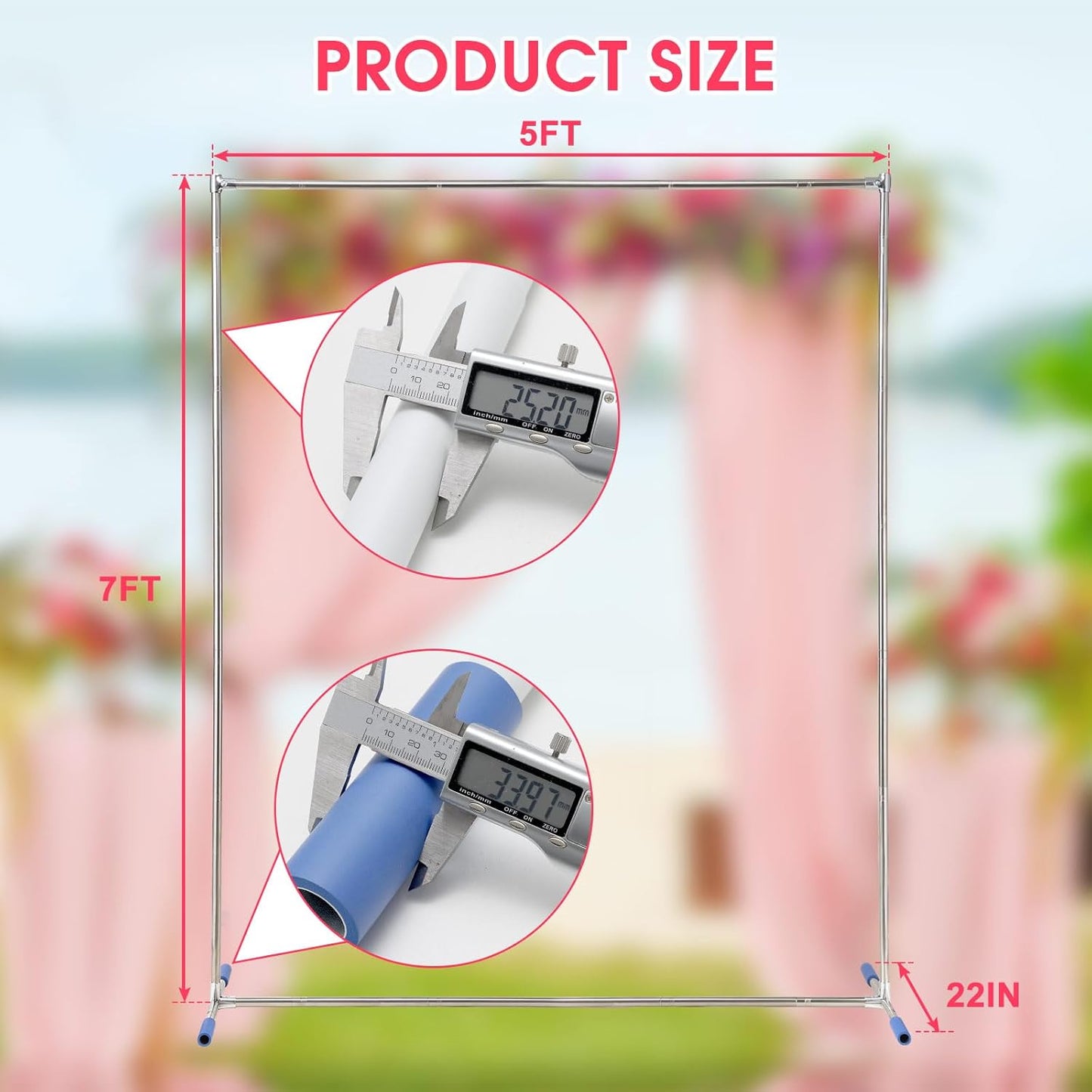 Wedding Arch,7 x 5 FT Metal Arch Backdrop Stand with Support Feet Base,Square Arched Frame for Birthday Party Ceremony Event Balloon Arches Decoration