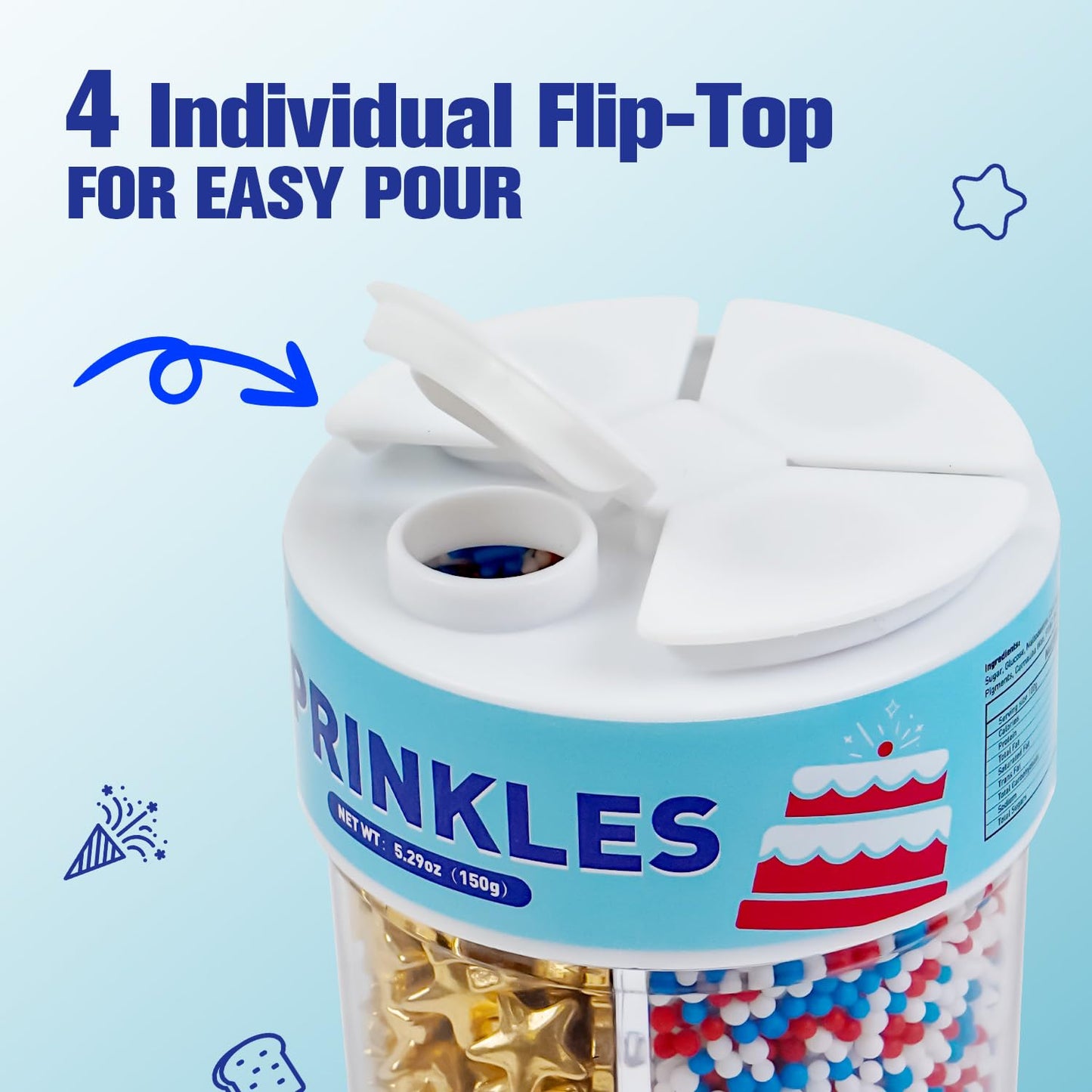 Dazzjoy Patriotic Sprinkles, 4th of July, Edible Patriotic Sprinkles for Cake Decorating, 150g/5.29oz, Cake Decoration & Cupcake Topper, Wedding Party Valentines Supplies