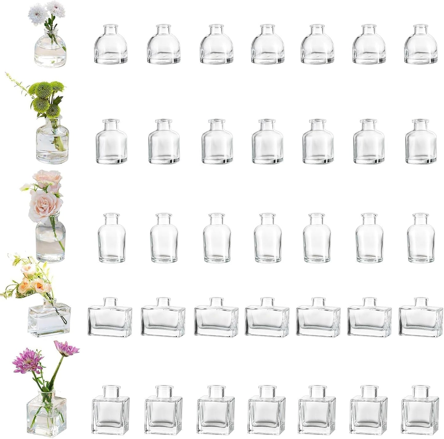 Glasseam Mini Bud Vases in Bulk 40: Clear Small Flower Vases for Centerpieces Cute Tiny Glass Vase for Flowers Modern Decorative Wedding Table Centerpiece for Dining Room Decor