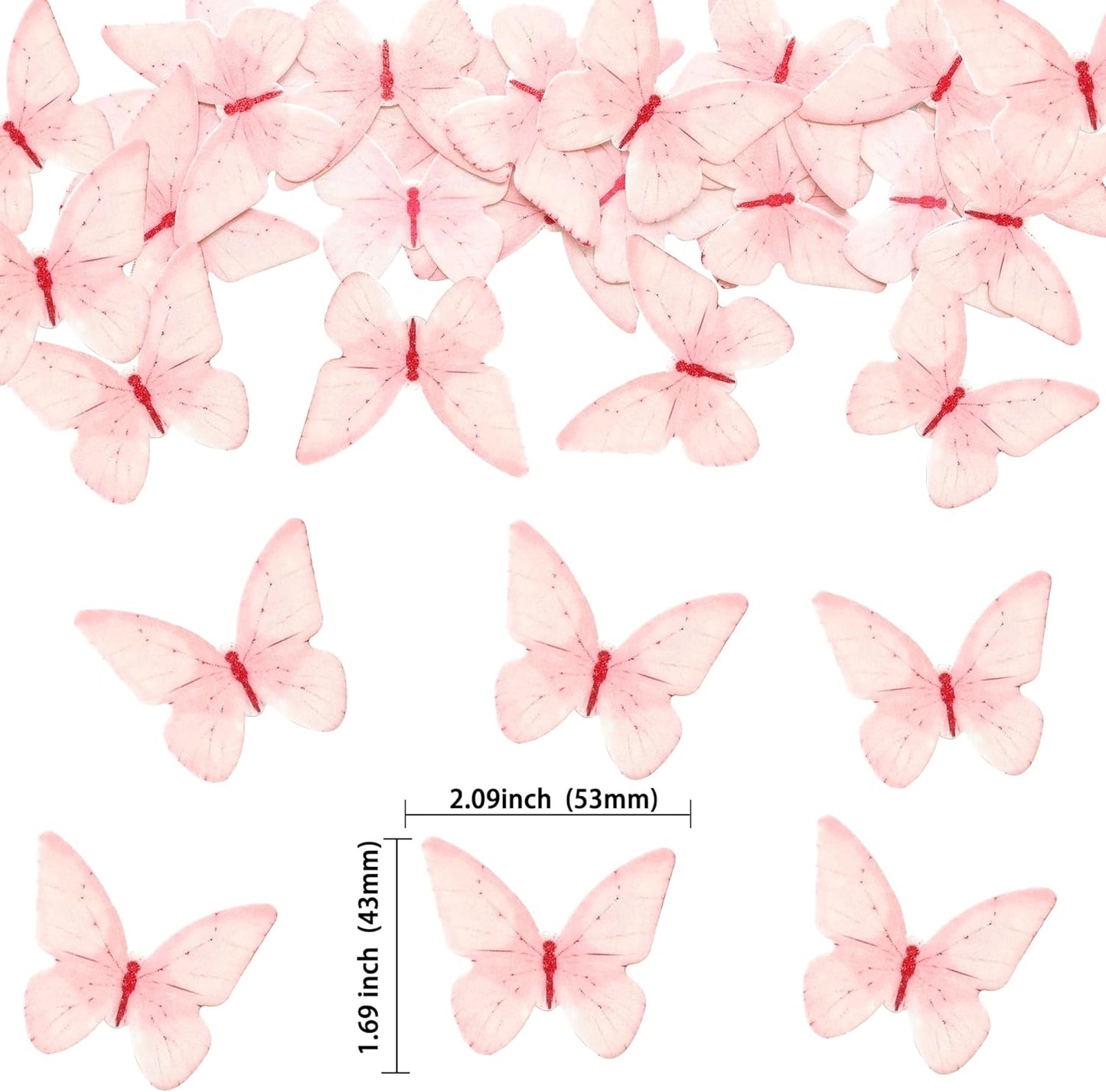 Ephlyn 48Pcs Edible Butterfly Cupcake Toppers Butterfly Cupcake Picks Edible Spring Cupcake Decorations for Spring Theme Baby Shower Kids Birthday Party Cake Supplies Pink